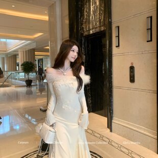 Catyears猫年 鱼尾长裙女针织拼接软蕾丝连衣裙 香榭绮梦气质修身