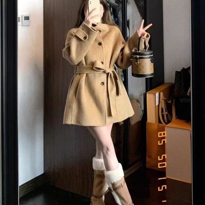 立领短款呢子大衣女2025新款秋冬季高级感毛呢外套韩系小个子冬天