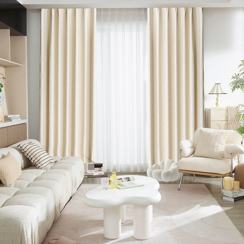 软装设计遮光亚朵酒店窗帘窗纱 卧室客厅纯色雪尼尔窗帘成品加工