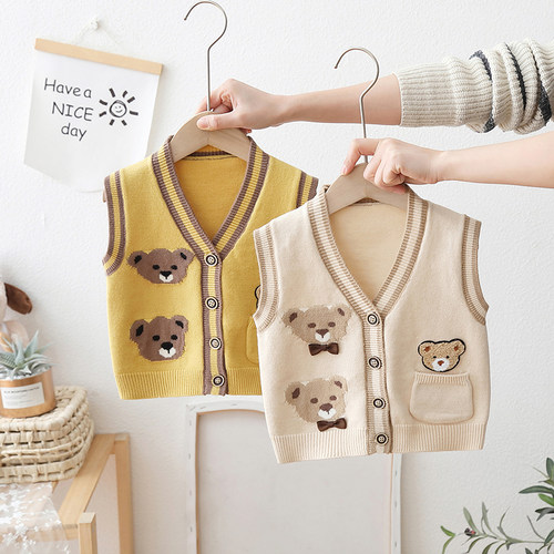男宝宝背心毛衣V领开衫男童马甲