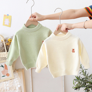 儿童毛衣男童薄款打底衫春秋季女童圆领内搭宝宝婴儿白色针织上衣