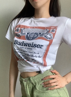 欧美白色印花T恤女2025夏季复古港味ins超火打底内搭短袖上衣BM