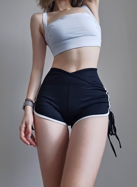 欧美高腰紧身包臀运动超短裤女夏辣妹性感抽绳健身休闲瑜伽热裤