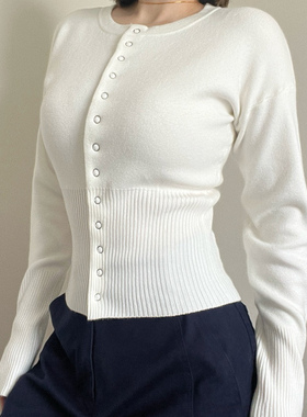 老钱质感 小众修身廓形温柔秋季新款百搭黑色厚针织长袖开衫毛衣