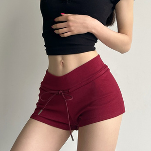 敲推荐!!BM感甜酷辣妹性感低腰抽绳松紧腰纯色运动休闲短裤热裤女