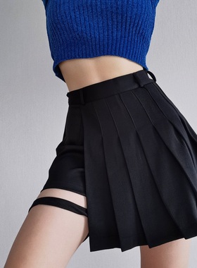 防走光设计百褶裙A字半身裙女新款跳舞高腰显瘦短裙黑色西装裙子