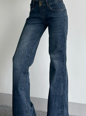 辣妹的大长腿修腿直低腰微喇牛仔裤复古窄版直筒拖地裤堆堆长裤女