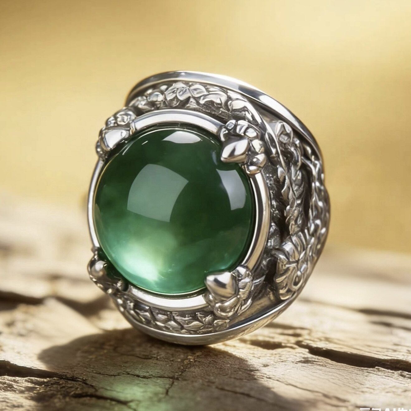 高级女男士钛钢朋克复古龙爪玛瑙指环宽版复古霸气绿色宝石戒指男