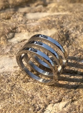 欧美朋克男士三条杠不掉色戒指