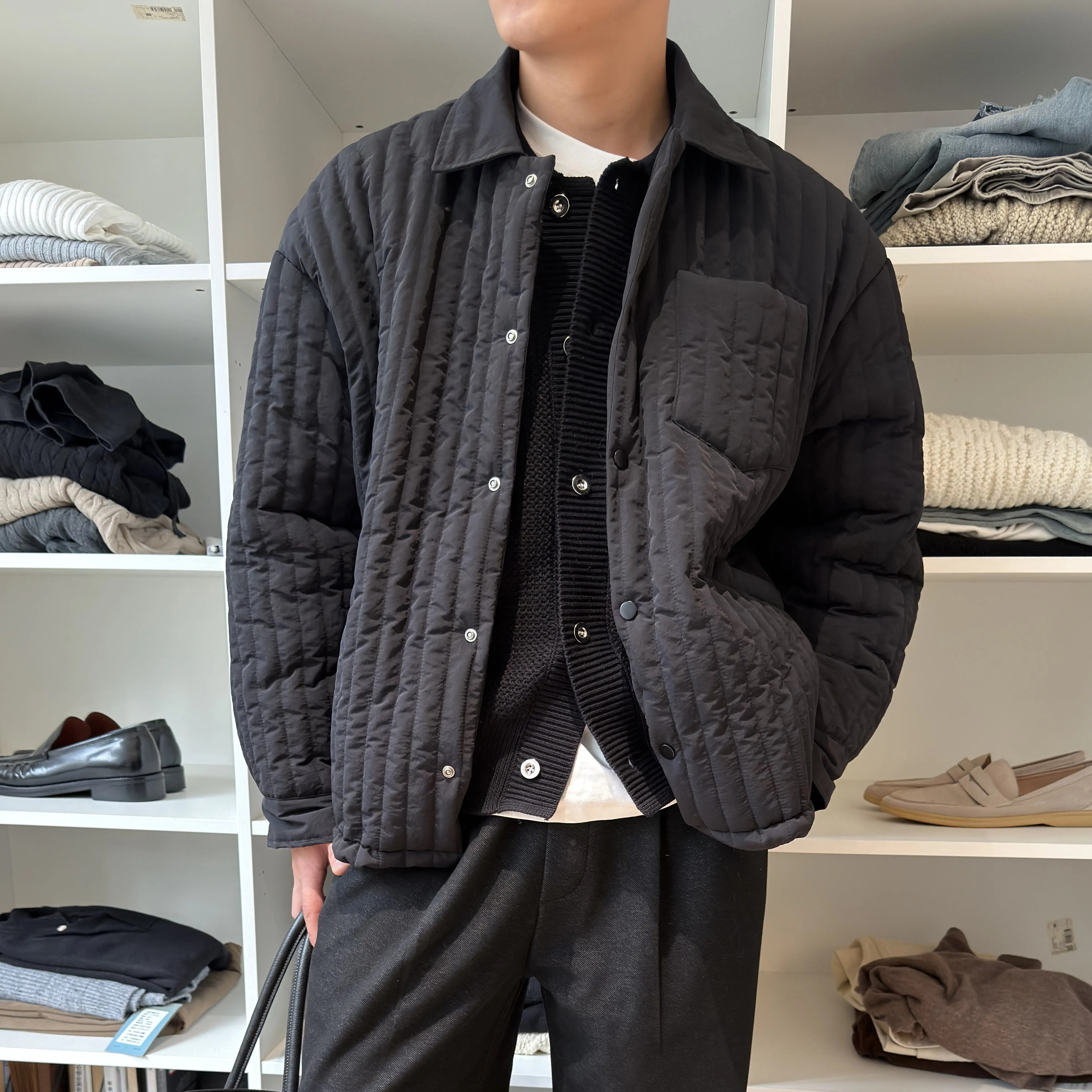 ZHUOLINZHNAG老钱条纹格三防棉服保暖百搭翻领夹克外套宽松秋冬