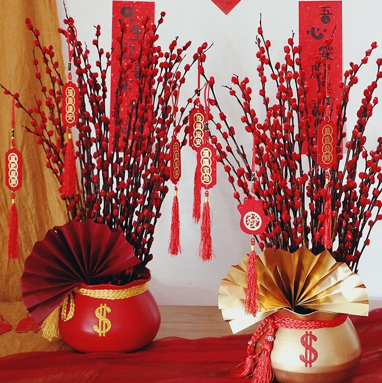 金属福桶钱袋福袋花盆客厅婚礼喜庆装饰银柳年宵冬青蝴蝶兰插花瓶