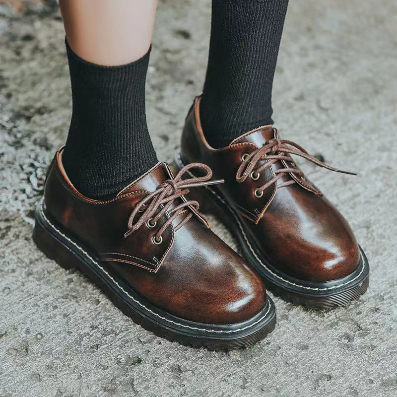 英伦复古风棕色学生日系小皮鞋