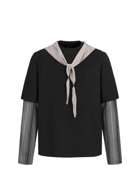 SoleMass 层次感假两件长袖 连帽披肩多穿法上衣 百搭男女内搭