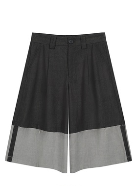 SoleMass Lmitation Denim仿牛仔拼接宽松七分裤 毛边阔腿短裤夏