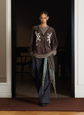 SoleMass Stripes 层次假两件条纹长袖 复古刺绣打底男女T恤上衣