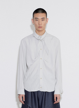SoleMass BOW TIE SHIRT 雅丹风 领结交错衬衫 天丝混纺 长袖上衣