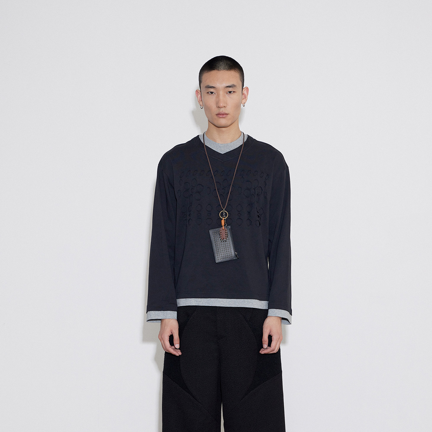 SoleMass Sense of layers 镂空撞色层次感打底 男女宽松长袖T恤