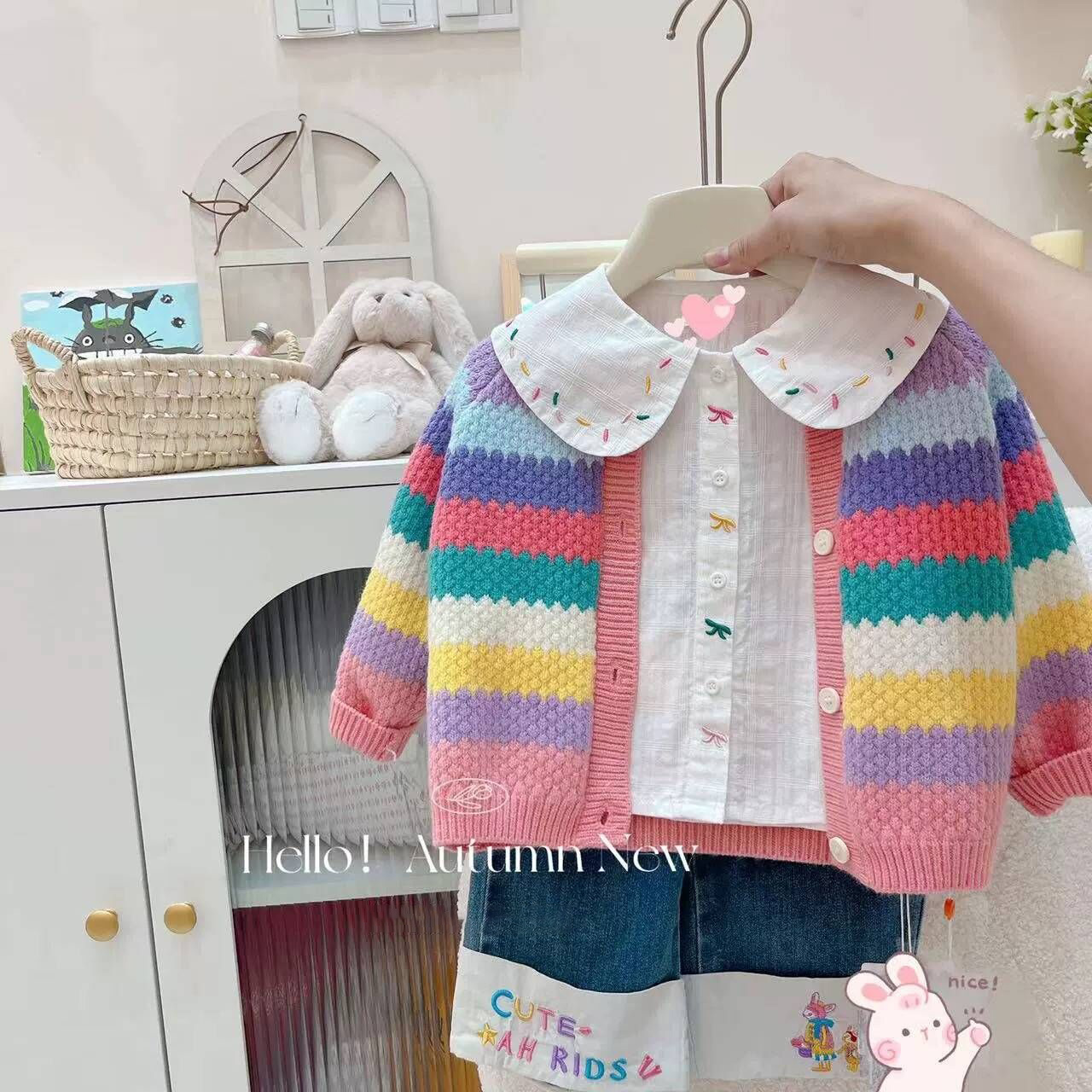 Girls sweater cardigan jacket spring and autumn new fashionable children's autumn sweater little girl top trendy