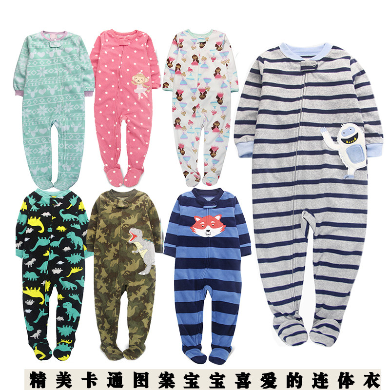 儿童摇粒绒连体衣2春秋3薄款4分腿睡袋5岁男童女童爬服包脚空调服