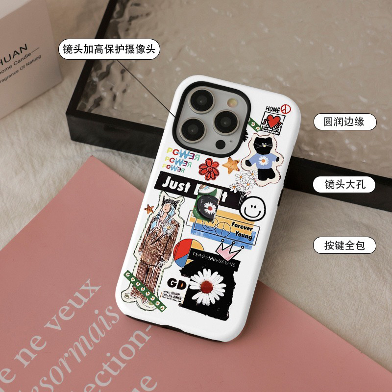 适用苹果16promax磁吸手机壳15支架iphone14新款13情侣12菲林涂鸦素描11pro高级16plus可爱xsmax防摔xr保护套