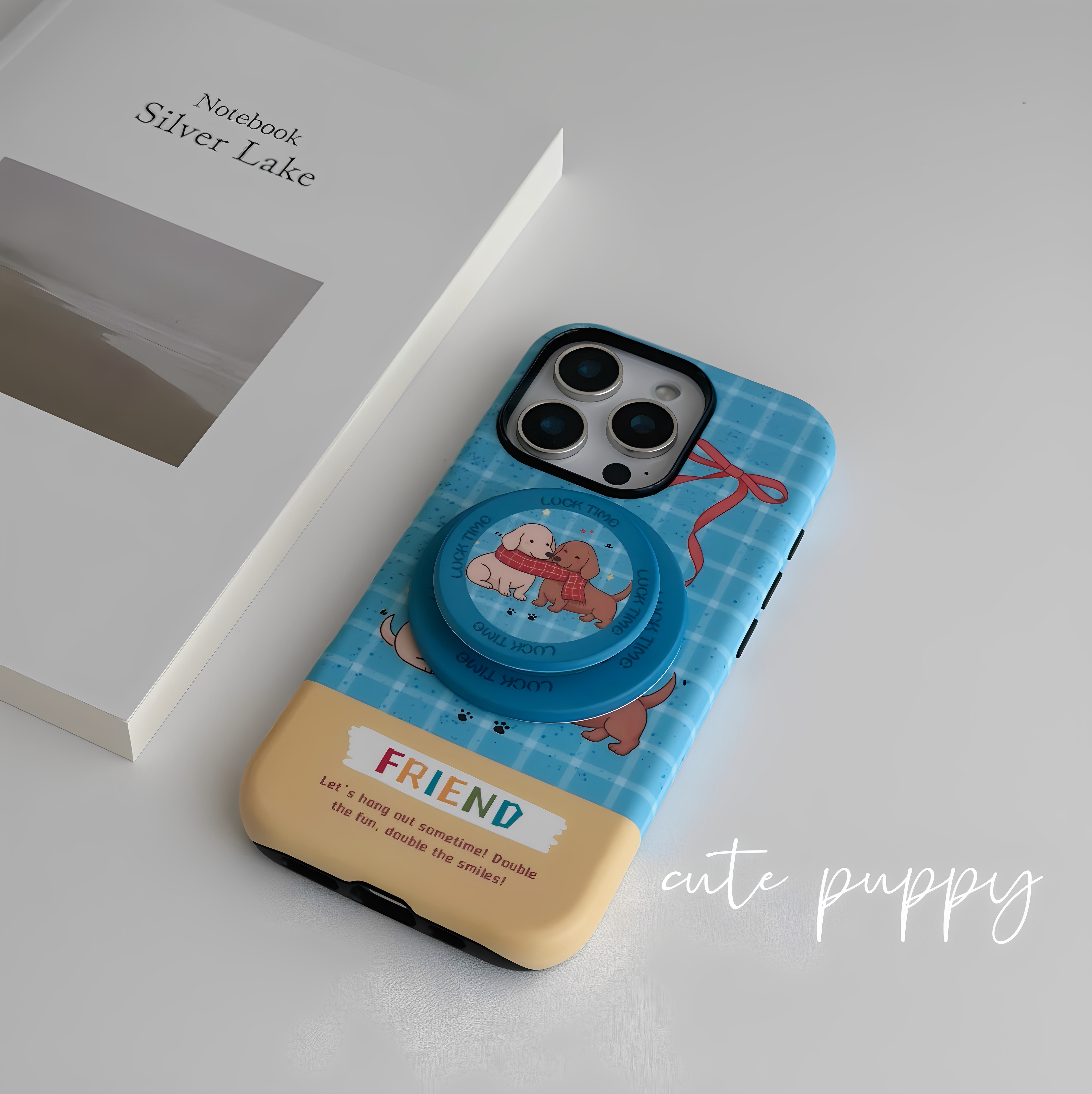 可爱小狗动物适用苹果16ProMax手机壳iphone15/14 桌面便携支架磁吸菲林二合一磨砂防摔保护套13pro高级感