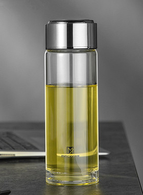 明霞单层玻璃杯加厚便携水杯车载男女茶杯带盖家用杯子400ml特价