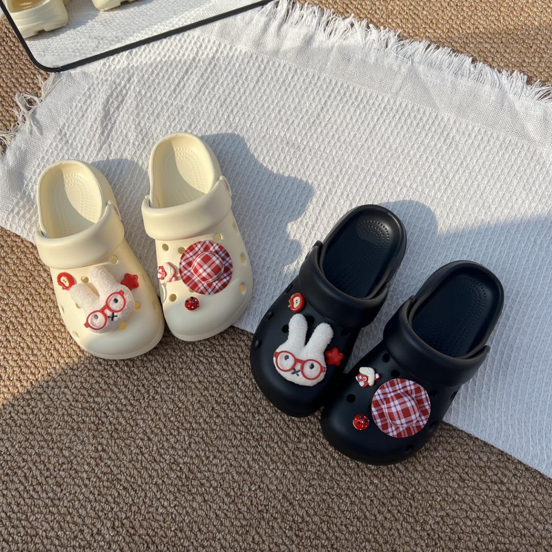 卡通兔子洞洞鞋女式夏季新品外穿防滑不臭脚eva薄底包头沙滩拖鞋图片