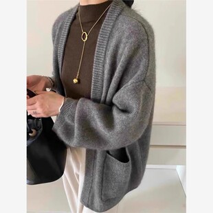 女秋冬新款 韩系v领针织开衫 今年流行软糯毛衣外套慵懒松弛感外搭