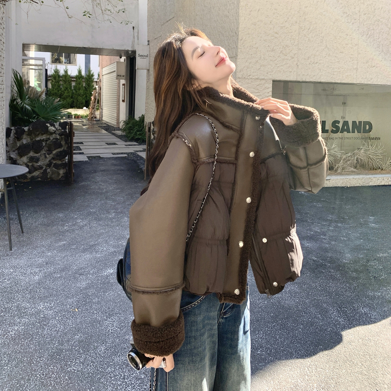 Mistletoe秋冬新款加厚90绒羊羔毛拼接羽绒服2B237-6179-P320K468