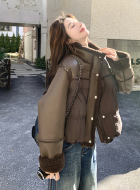Mistletoe秋冬新款加厚90绒羊羔毛拼接羽绒服2B237-6179-P320K468