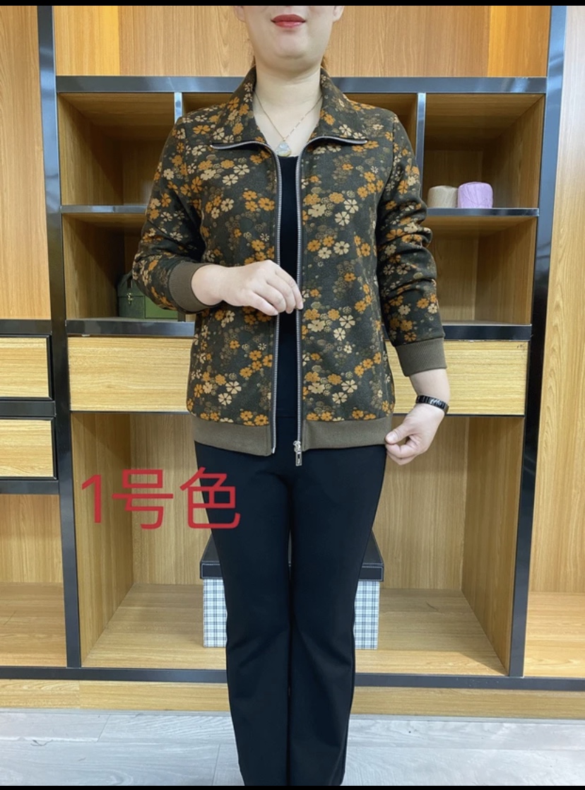 妈妈秋装休闲印花夹克衫上衣