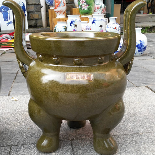 景德镇三足鼎茶叶末釉落地香炉