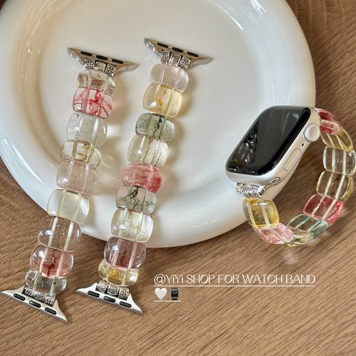 适用iwatch10苹果表带天然水晶石表带适用AppleWatchs456789s7s8