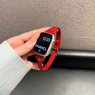 本命年红马钉皮适用applewtach10苹果s11表带小米9pro华为fit4it3