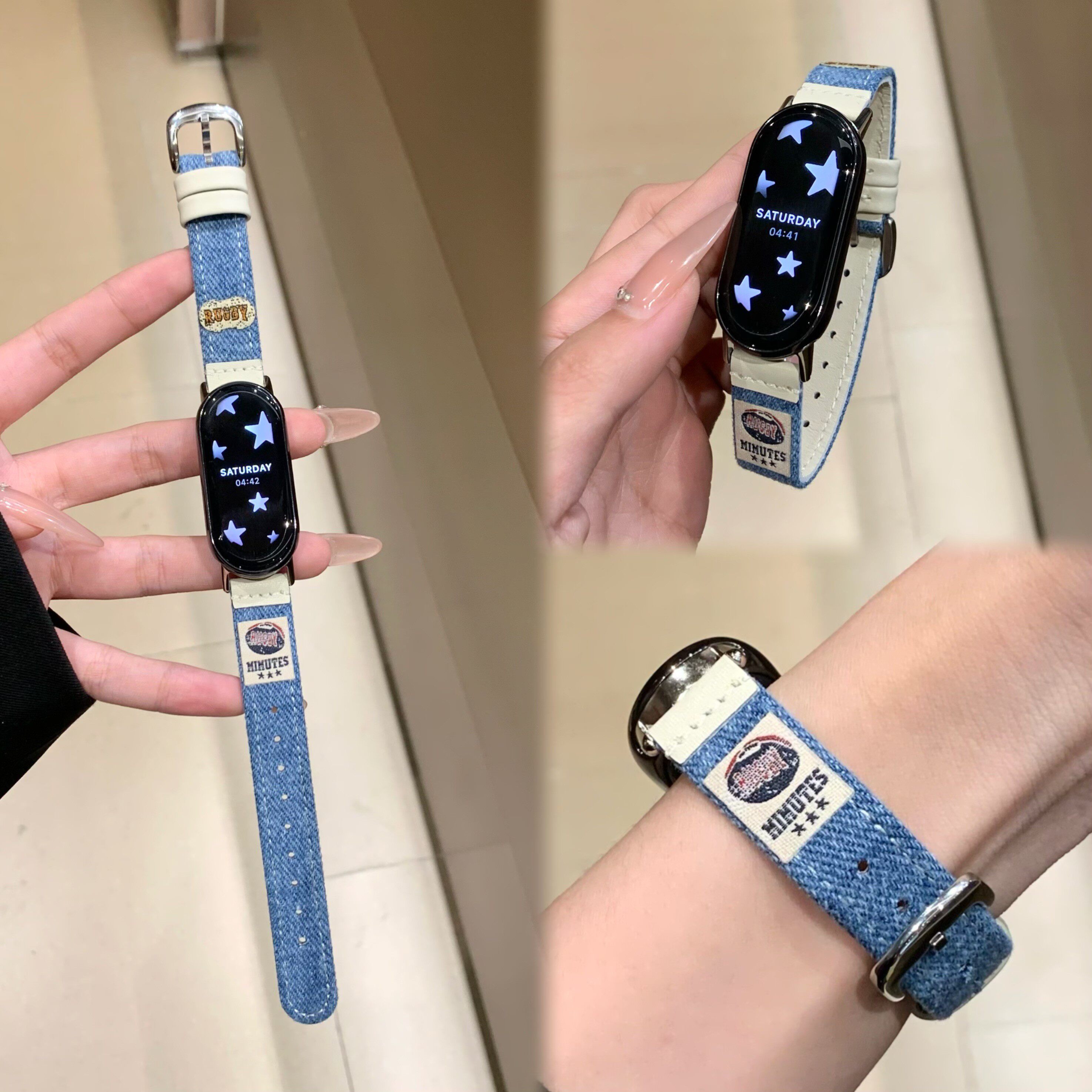 适用小米手环9/8表带牛仔贴画磁吸腕带NFC版6/7运动舒适表带9pro