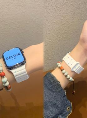 彩点硅胶磁吸适用苹果手表带AppleWatch456iwatch789表带舒适透气