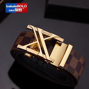 比格尔保罗头层牛皮腰带自动扣皮带真皮男中年男士 腰带 青年休闲裤