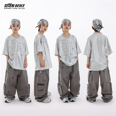 贝可家儿童街舞潮服套装男童酷帅短袖少儿hiphop街舞童装表演出服