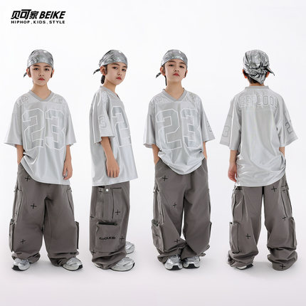 贝可家儿童街舞潮服套装男童酷帅短袖少儿hiphop街舞童装表演出服