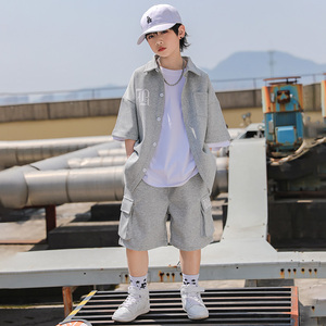 贝可家儿童街舞潮服套装男童嘻哈帅气hiphop宽松短袖街舞演出服