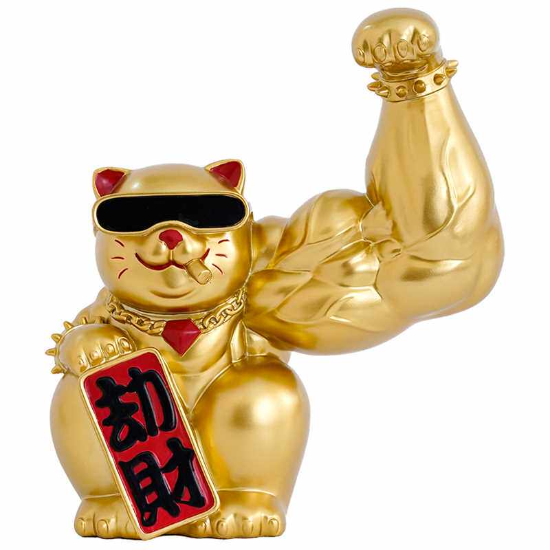 中餐亭同款招财猫麒麟臂大力巨臂肌肉网红发财劫财猫开业礼物摆件