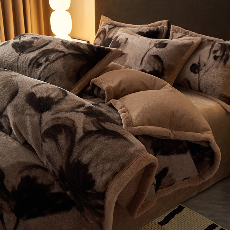 冬季加厚兔毛绒牛奶绒四件套冬季保暖珊瑚绒法兰绒床单被套三件套