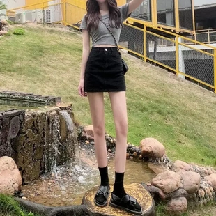黑色牛仔半身裙女小个子夏季 高腰显瘦显腿长a字包臀短裙ins潮 新款