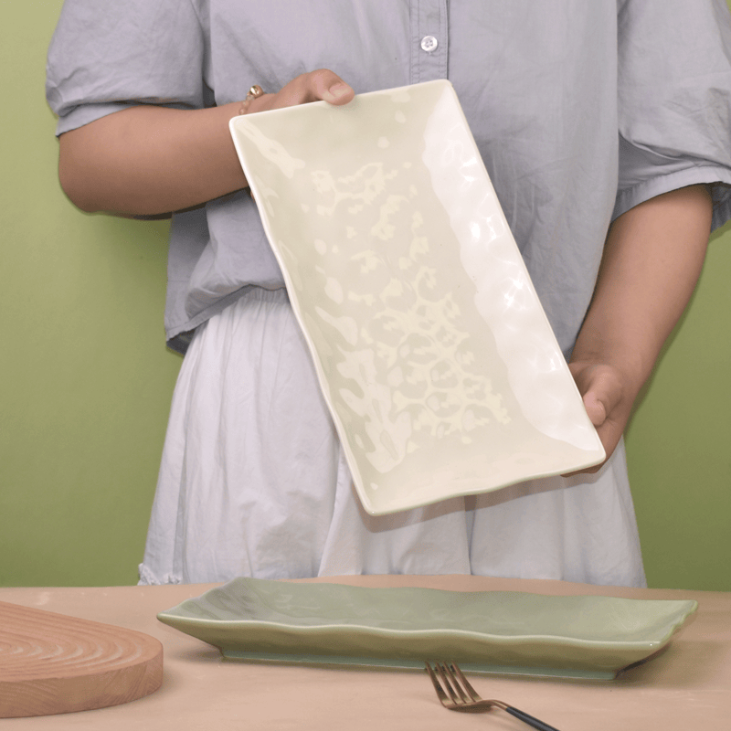 鱼盘陶瓷长方形奶油风12英寸