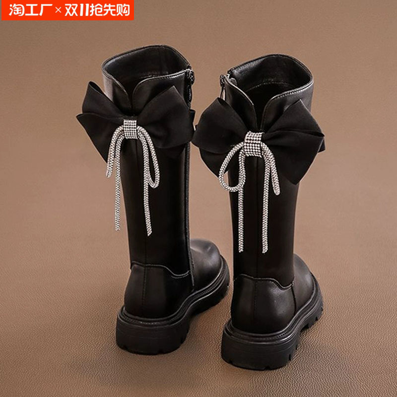 女童鞋子儿童长靴子加绒