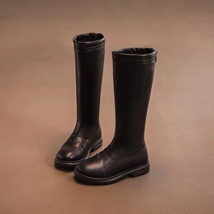 女童鞋儿童长靴子2025新款长筒高筒皮靴秋冬款冬季加绒二棉冬鞋潮