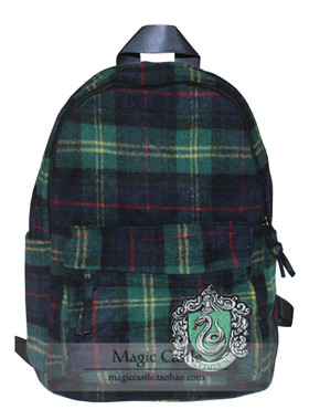 哈利波特周边 格兰芬多斯莱特林霍格沃茨刺绣英伦格子书包双肩包