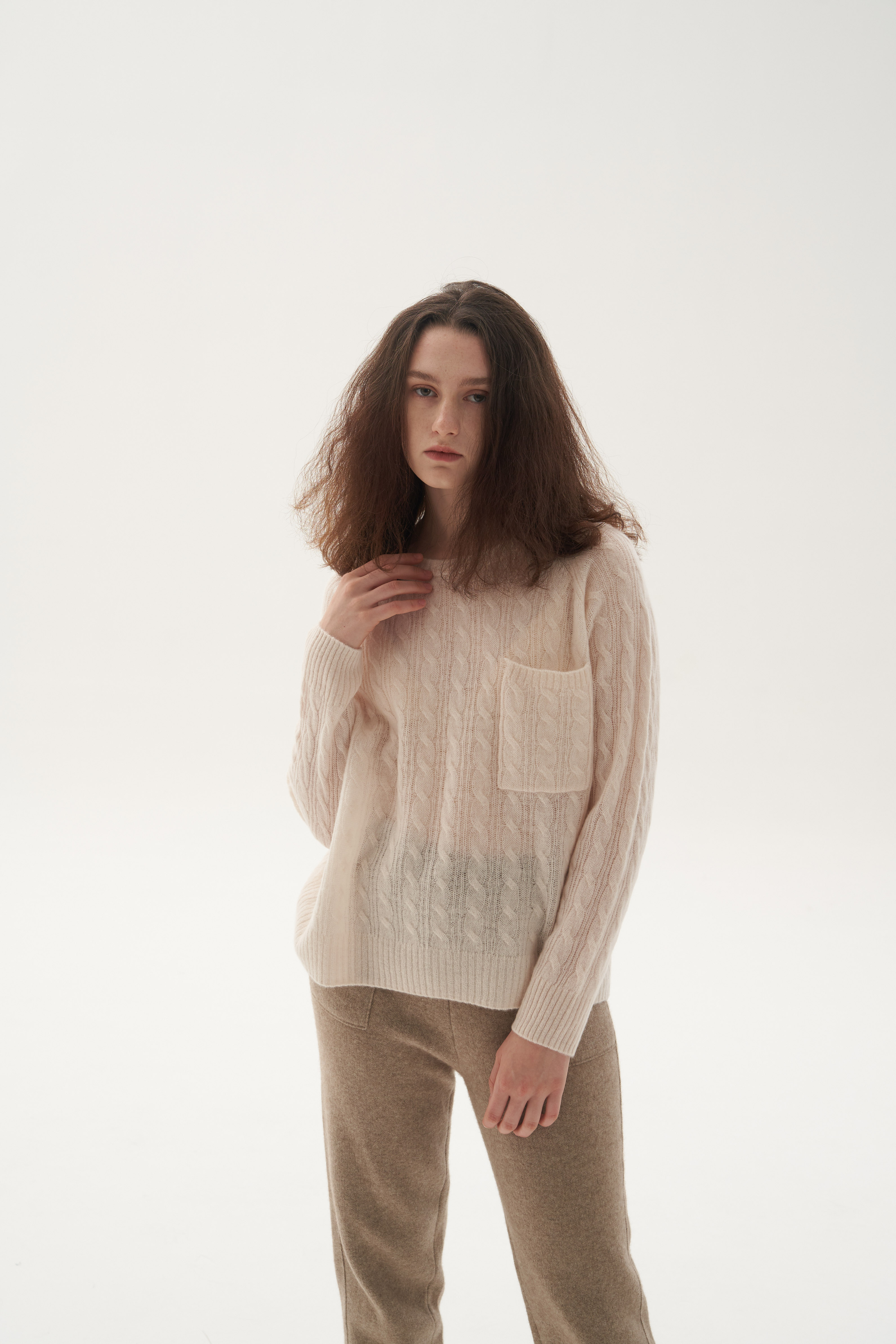 独立设计师品牌Lou de Nannan秋冬圆领套头宽松麻花山羊绒针织衫