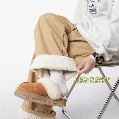 超厚北极绒休闲裤男女冬季潮牌宽松慵懒风保暖棉裤重磅百搭直筒裤