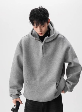 美式重磅半拉链连帽卫衣男女潮牌高街设计感春秋运动百搭情侣外套